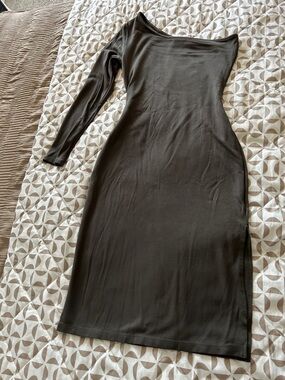 Women’s One-Shoulder Long Sleeve Bodycon Dress - Olive